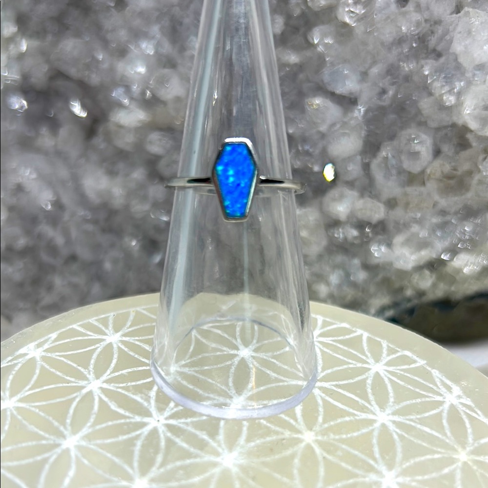 Sterling Silver Blue Opal Coffin Ring